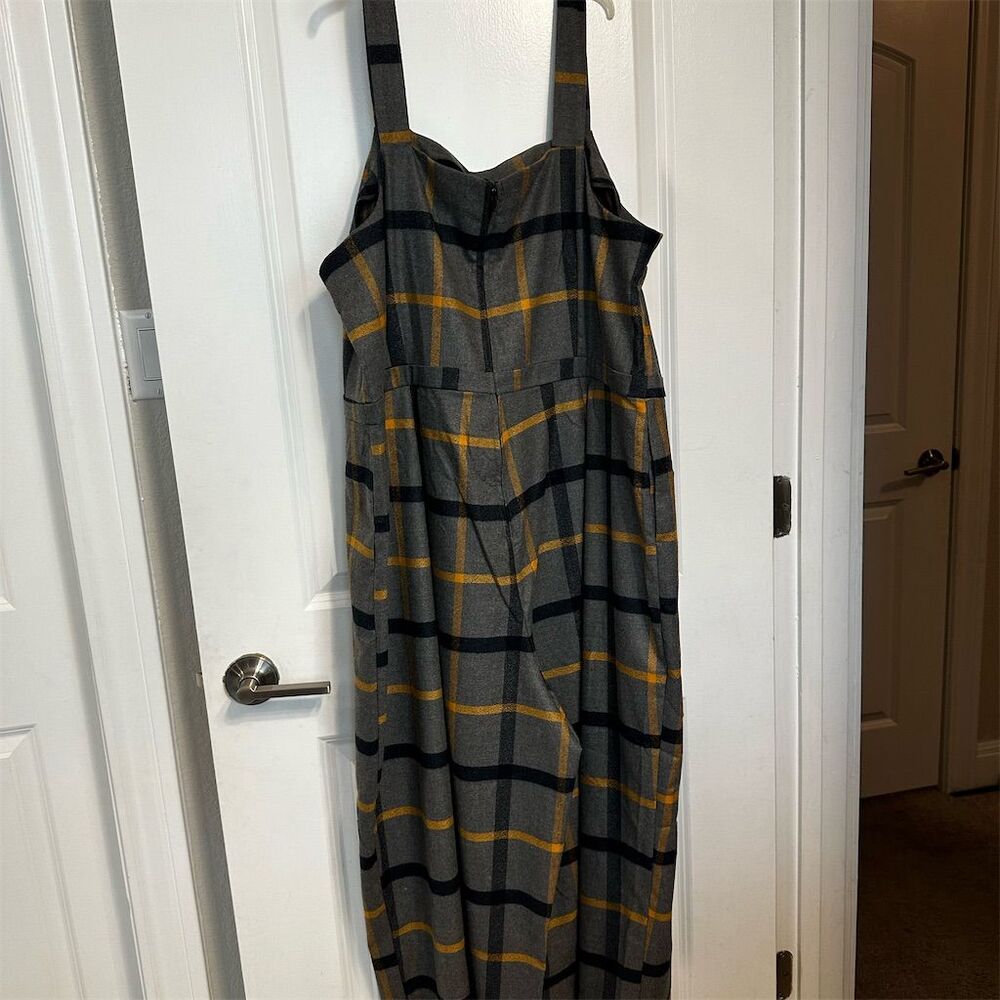 ModCloth Plus Size 1X Gray Plaid Sleeveless Jumpsuit Casual Fall - Picture 2 of 6
